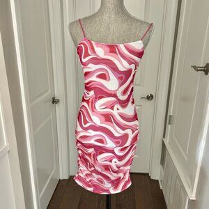 NWT! Jolie & Joy by FCT Sleeveless Knit Pink& White Swirl Mini Dress Sz L(JR)